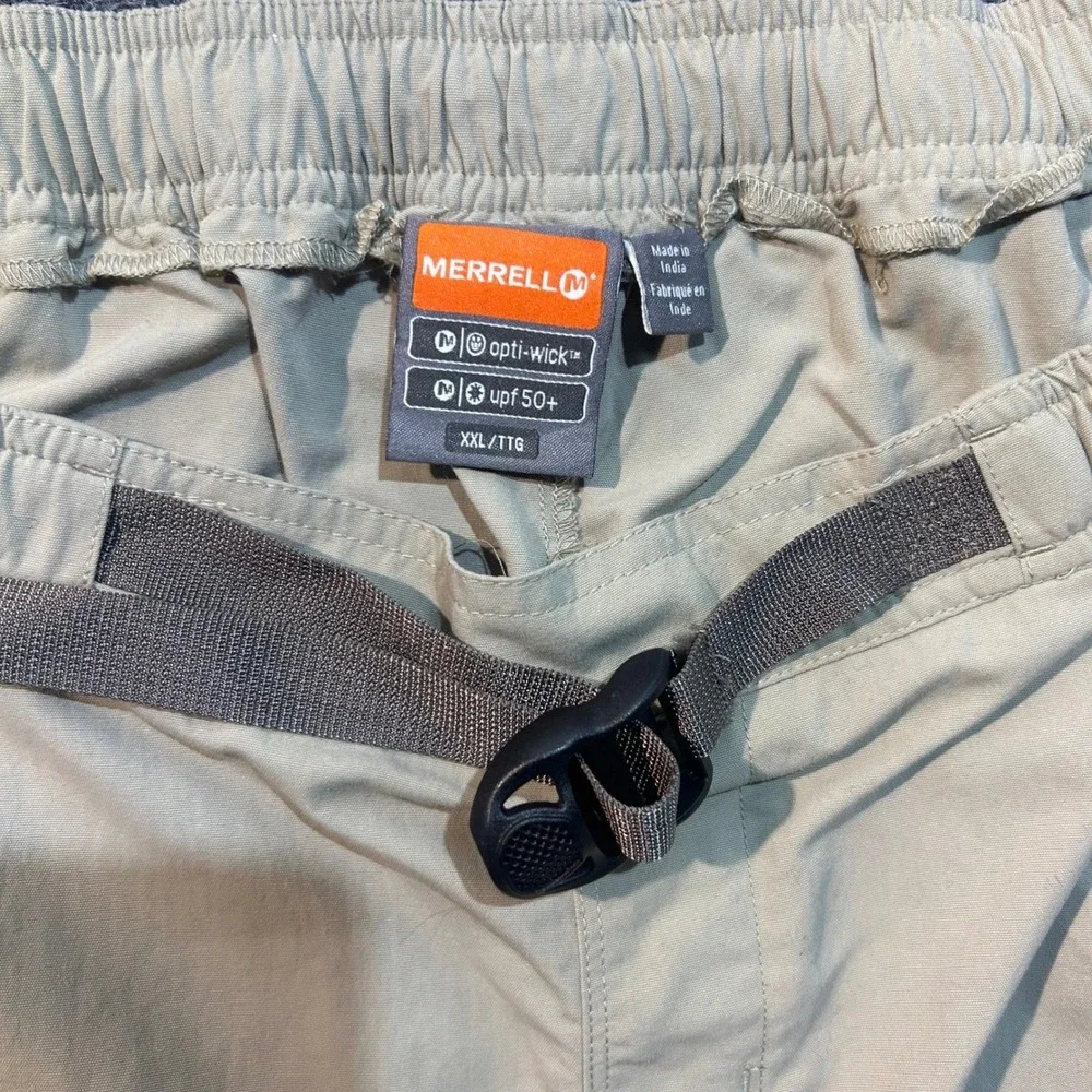 Merrell Mens XXL Opti-Wick Hiking Shorts Khaki Tan UPF 50+ Belted Cargo Outdoor